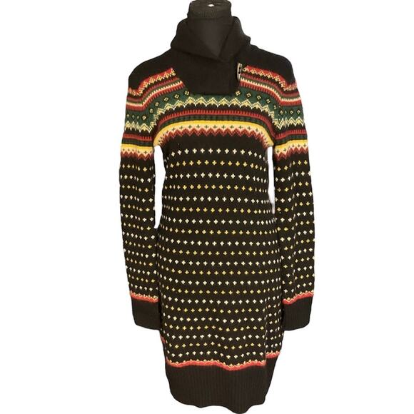 Ralph Lauren Black Wool Angora Cashmere Blend Fair Isle Sweater Dress Size M - Picture 1 of 9